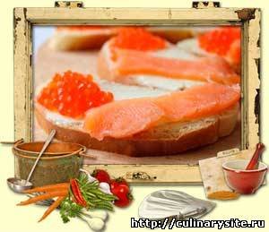 Бутерброды с красной рыбой и красной лососевой икрой